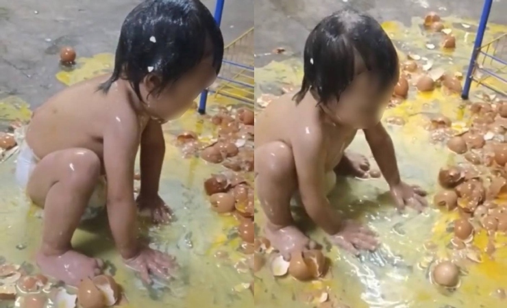 Kanak-kanak mandi telur undang ketawa ramai
